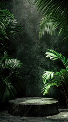 Tropical foliage backdrop with marble display platform