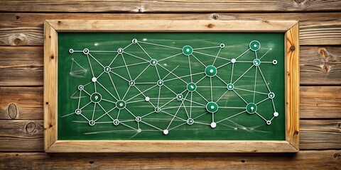 Green Board with Wooden Frame Showing Social Network Structure - Stock Photo