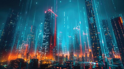 Fototapeta premium Vibrant Futuristic Cyberpunk Cityscape