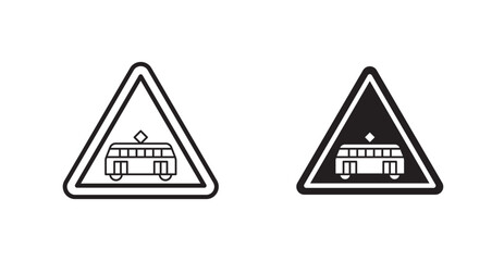 Tramway caution traffic vectors web signs set