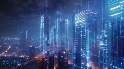 Obraz premium Futuristic City Skyline at Night
