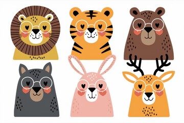 Fototapeta premium Adorable Animals Wearing Heart Shaped Glasses