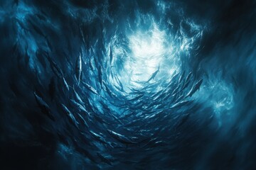 Spectacular school of Atlantic bluefin tuna in deep ocean
