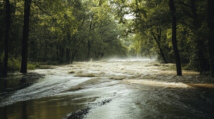 Flooded river overflowing its banks