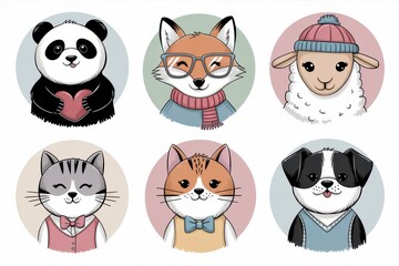 Obraz premium Adorable Animal Portraits in Circular Frames