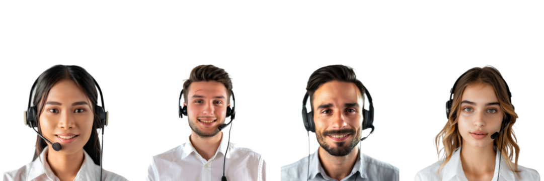 Smiling female call center agent with headset isolated on transparent background - Powered by Adobe