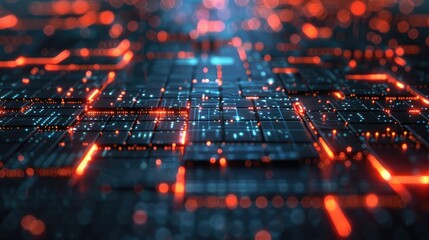 Futuristic Digital Circuit Board with Neon Lights