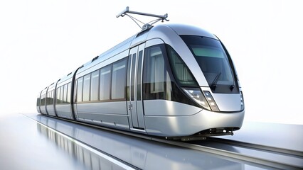 Naklejka premium Sleek Futuristic Tram on White Background - Modern Transportation Stock Photo
