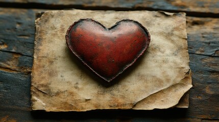 Heart shape drawn on a piece of paper placed on a rustic wooden surface valentine day