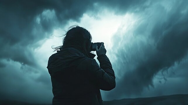 Storm chaser photographing a supercell storm