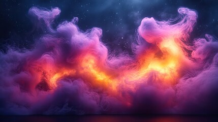 Fototapeta premium Neon smoke patterns in purple and orange create a vaporwave aesthetic, ideal for banners, wallpapers, or screen savers