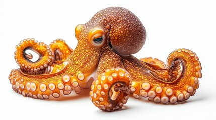 Bright orange octopus on a white background. Generative AI