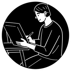 Imaginative Designer Utilizing Digital Tablet in Silhouette Remote    