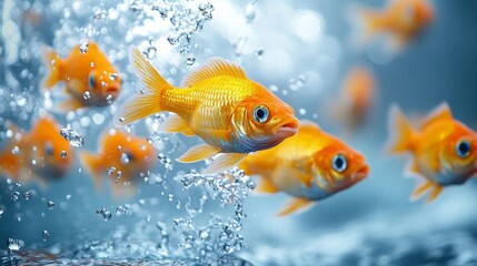 Fototapeta premium Golden Fish School in Clear Water. Generative AI