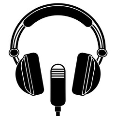 Minimalist Wired Headphones with Microphone Flat Silhouette icon sound