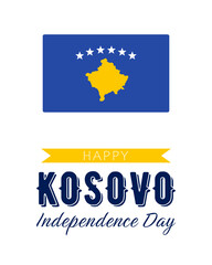 Kosovo Independence Day, vector design for poster, banner or greeting card. Text Happy Kosovo Independence Day and flag of Kosovo isolated on white background.