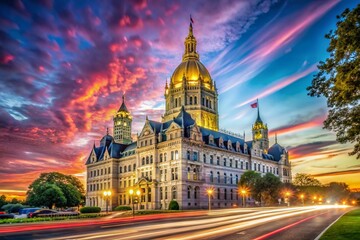 Obraz premium Hartford Capitol Building Sunset Long Exposure Aerial View - Connecticut Landmark