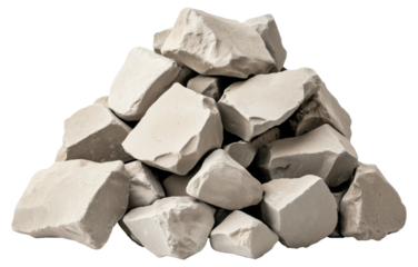 Piled white rocks isolated on transparent background.