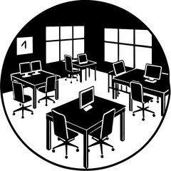 Spacious, Minimalist Coworking Space with Desks and Chairs desk setup 