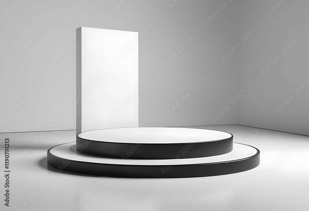 Poster minimalist two tiered display platform with backdrop