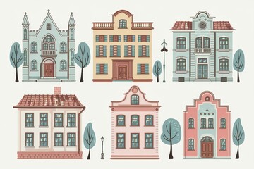 Collection of charming vintage style European buildings