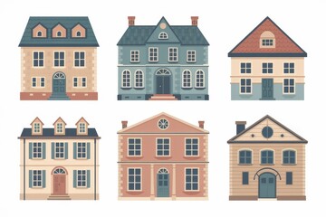 Fototapeta premium Collection of Six Charming House Facades in Various Styles