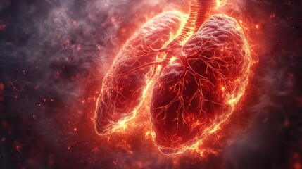 Detailed Illustration of Pulmonary Embolism with Lungs Emphasizing Vascular Structures and Affected Areas in Artistic Style