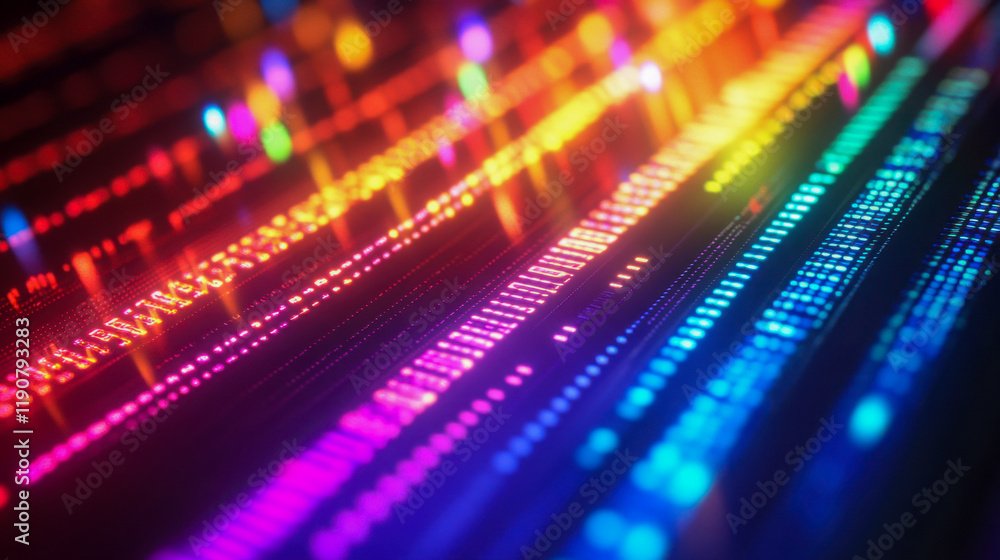 Poster colorful light waves create mesmerizing patterns in a digital display during a vibrant concert ambia