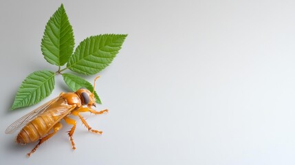 Golden Luna Moth on Minimalist White Background. Generative AI