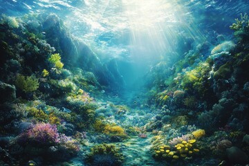 Fototapeta premium Underwater oasis with diverse marine life on a seamount