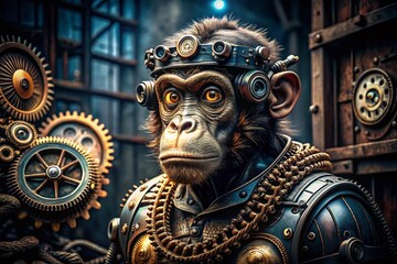 Steampunk Monkey: Gear-Driven Primate Fashion Photography
