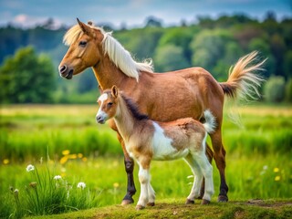 Obraz premium Hilarious Goat Riding Pony: Unlikely Animal Friends, Candid Farm Scene
