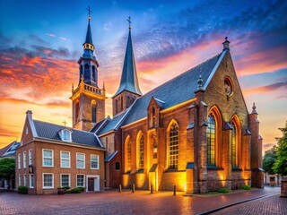Fototapeta premium Historic Dutch Church Harderwijk, Netherlands - Architectural Detail