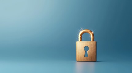 Golden Padlock on Blue Background with Sparkles