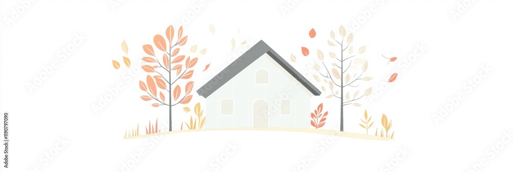 Aufkleber cozy silhouette of a house surrounded by a warm garden with colorful autumn trees in a serene settin