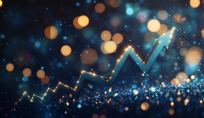 "Upward Blue Arrow on a Glittery Background Representing Growth in Stock Market Trading"