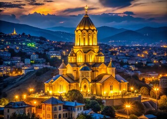 Holy Trinity Cathedral of Tbilisi, Georgia - Night Photography