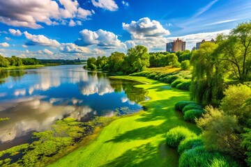 Stunning High-DOF Photo: Lemna-Covered Riverbank in Belgorod, Russia