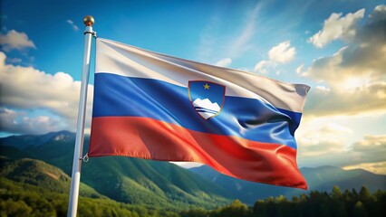 Stunning Panoramic View of a Slovenian Flag Waving in Slow Motion, High-Resolution 1080p HD Background Image