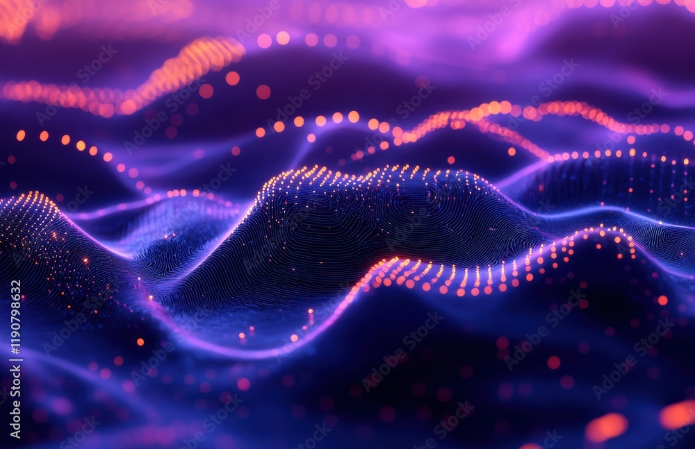 Poster vivid glowing data waveforms with dynamic neon points and textures