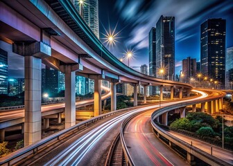 Naklejka premium Hong Kong Elevated Expressway Night Minimalist Photography - Cityscape Lights