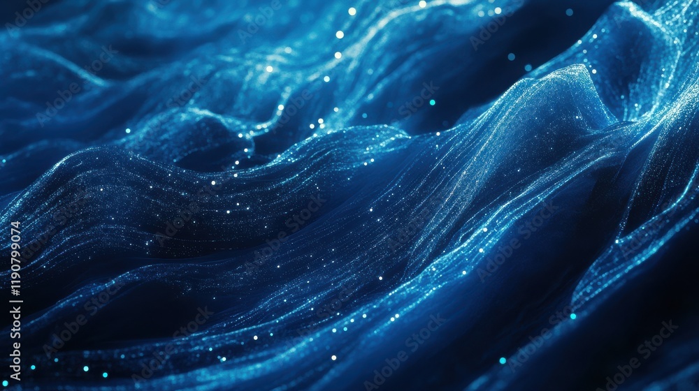 Poster abstract blue background with glowing lines and dots, representing technology and digital connectivi