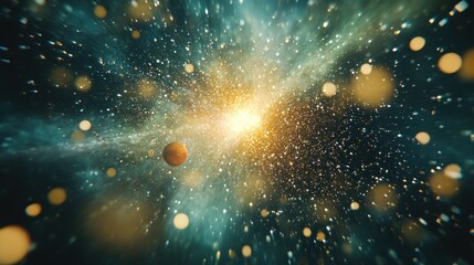 Vivid nebula with a bright star and planet.