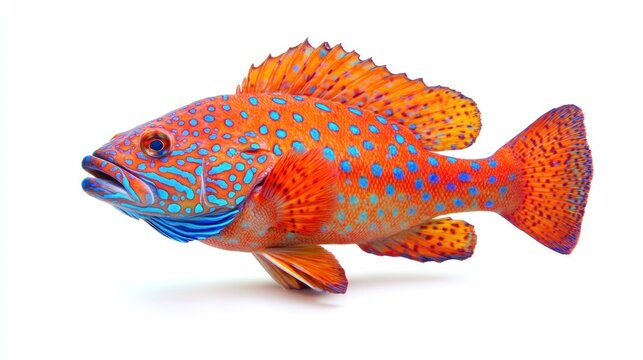 Vivid orange and blue coral trout isolated on white.