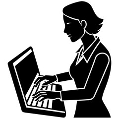 Remote Work Silhouette: Virtual Assistant Typing on Keyboard laptop   