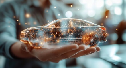 A businessman conceptualizing a car through advanced holographic technology