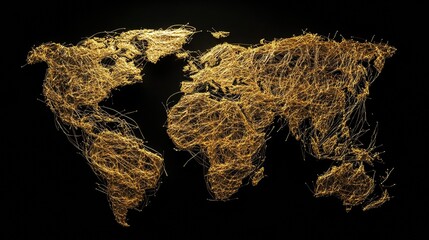 Fototapeta premium Golden lines forming a global map, representing digital connectivity and international trade.