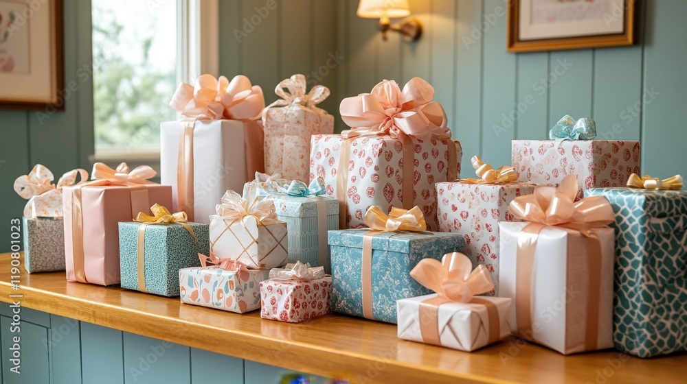 Poster table displaying a variety of colorful boxes in different shapes and sizes arranged neatly valentine