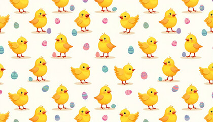Fototapeta premium Yellow chicks seamless pattern for Easter