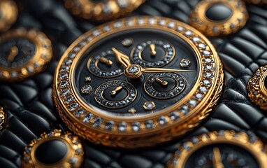 Obraz premium Luxurious Gold and Diamond Watch Face Close-up